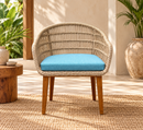 Teak & Synthetic Rope Dining Chair with Blue Cushion