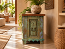 Indian Painted Wood Trunk with Distressed Finish - 40 x 19 x 24 in