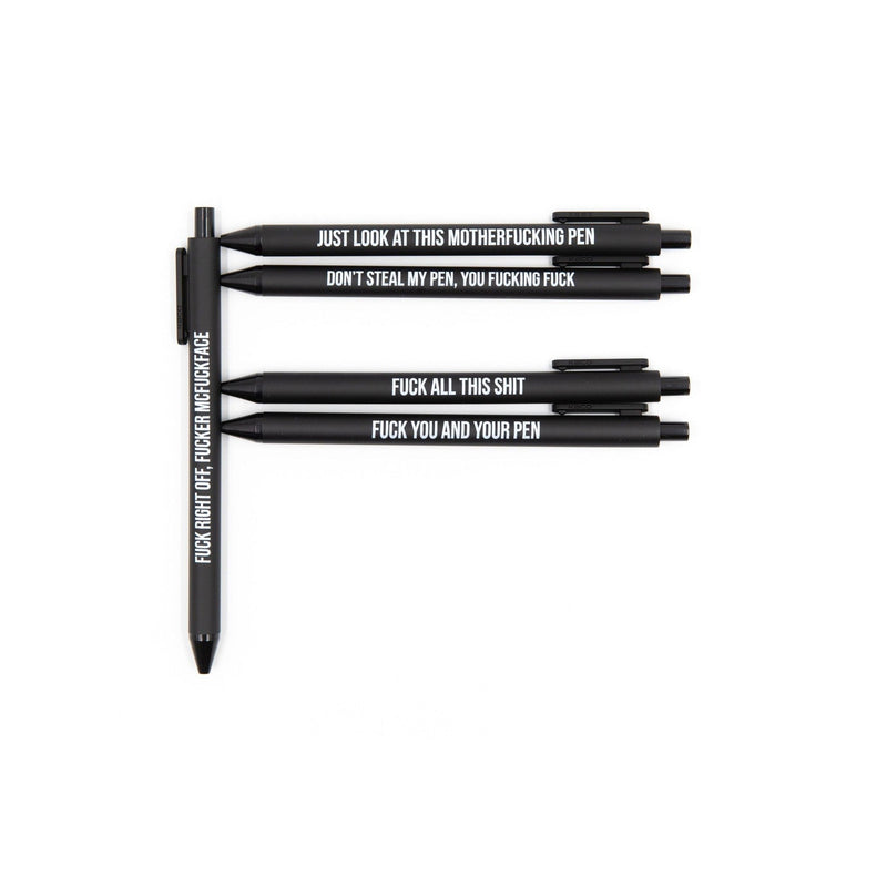 Sweary Fuck Pens Cussing Pen Gift Set - 5 Black Gel Pens Rife with Profanity