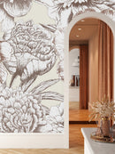 Contemporary Dark Beige Floral Wallpaper Chic