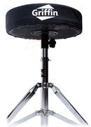 GRIFFIN Drum Hardware Set (3 Piece Kit) - Kick Drum Pedal, Drummer's Throne Seat & Straight Cymbal Stand - Deluxe Chrome Percussion Set for Mounting Crash, Ride & Splash Cymbals