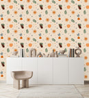 Beige Wallpaper with Plants