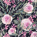 Elegant Dark Wallpaper with Pink Flowers Contemporary