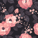 Contemporary Dark Wallpaper with Pink Flowers