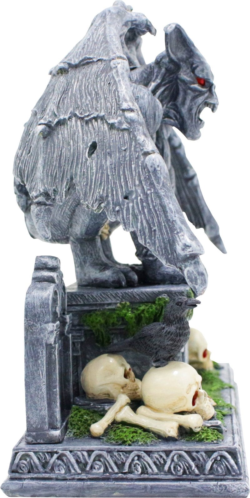 Grave Guardian Gargoyle Figurine, 7" Solar Powered Gothic Halloween Garden Statue