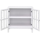 White Wood Bathroom Storage Floor Cabinet with Glass Doors