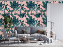 Pink Wallpaper with Large Leaves