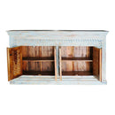 Antique Distressed Blue Lattice Carved 4 Door Mango Wood Buffet