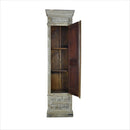 Floral Carved Vintage Door Distressed White Narrow Armoire