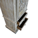 Floral Carved Vintage Door Distressed White Narrow Armoire