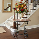 Mid Century Modern Scroll Metal Wooden Top 31" Tall Foyer Table