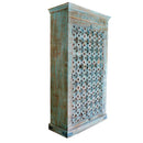 Distressed Painted Blue Hand Carved Solid Wood Bedroom Armoire