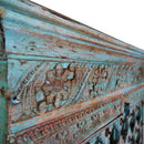 Distressed Painted Blue Hand Carved Solid Wood Bedroom Armoire