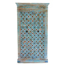 Distressed Painted Blue Hand Carved Solid Wood Bedroom Armoire