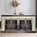 Farmhouse Style Carved Frame Sideboard 4 Glass Doors