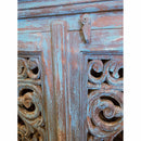Farmhouse 4 Drawer Hand Carved Lattice Distressed Blue Buffet
