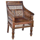 Hand Carved Lattice Solid Wood Side Accent Chair