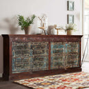 Farmhouse Country Style Aged Solid Wood 4 Doors Sideboard Cabinet
