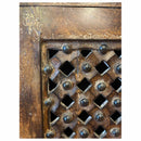 Distressed Lattice 2-Door Mango Solid Wood Cabinet With Nail Heads