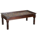 Handmade Tiles Inset Carved Solid Wood Frame Eclectic Coffee Table