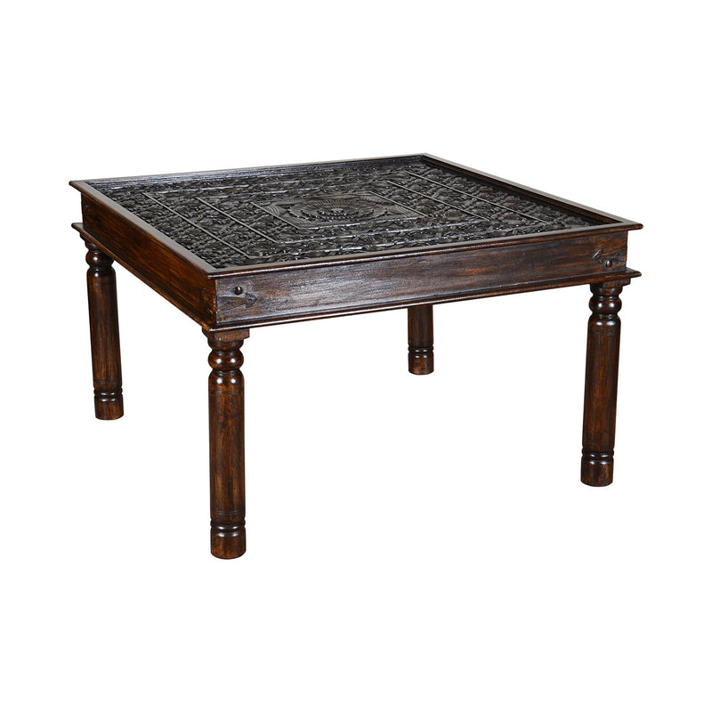 Intricately Hand Carved Solid Wood Mandala 48" Square Dining Table