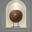 Ranch Style Late 1800s Antique Wooden Carved Wheel On Display Stand