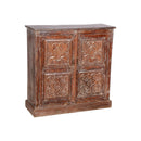 Distressed Carved Reclaimed Solid Wood 2-Door Storage Cabinet
