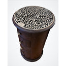 Round 5 Drawers End Table With Bone Inlay