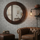 Country Style Vintage Wagon Wheel Upcycled 47" Round Rustic Mirror