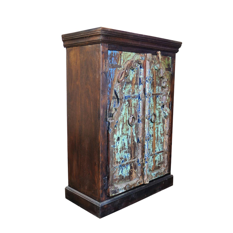 Antique Arched Solid Teak Wood 2 Door Storage Cabinet
