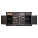 Reclaimed Teak Wood 4 Door Sideboard Cabinet With Drawers And Nail Heads