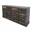 Reclaimed Teak Wood 4 Door Sideboard Cabinet With Drawers And Nail Heads