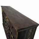 Reclaimed Teak Wood 4 Door Sideboard Cabinet With Drawers And Nail Heads