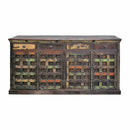 Reclaimed Teak Wood 4 Door Sideboard Cabinet With Drawers And Nail Heads