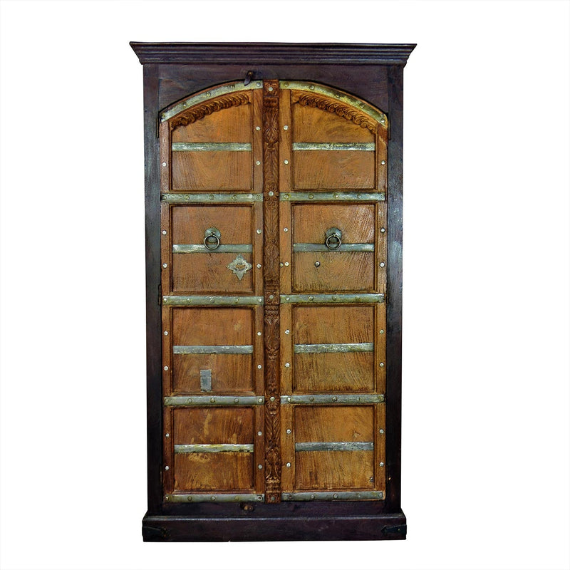 1900s Arched Antique Teak Wood Door Armoire