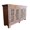 Farmhouse Style Lattice 4-Door Reclaimed Wood Sideboard