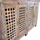 Farmhouse Style Lattice 4-Door Reclaimed Wood Sideboard