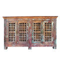 Farmhouse Style Lattice 4-Door Reclaimed Wood Sideboard