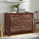 Distressed Carved Mango Wood 3 Drawer Dresser