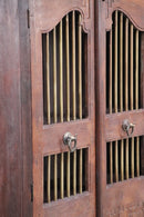 Antique Teak Wood Door Repurposed Armoire With Brass Bars