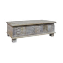 Boho Style Solid Wood Distressed White Chest / Coffee Table