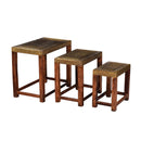 Elegant Brass Foil Cladded Solid Wood Nesting Tables ; Set of 3
