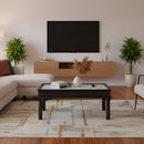 Carved Wooden Panel Inset Two-Tone 36" x 24" Coffee Table