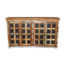 Farmhouse Mango Wood 4-Door Tall Sideboard With Fabric Stamps