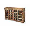 Farmhouse Mango Wood 4-Door Tall Sideboard With Fabric Stamps