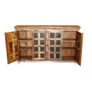 Farmhouse Mango Wood 4-Door Tall Sideboard With Fabric Stamps
