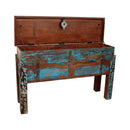 Distressed Blue Vintage Chest Console With Lift Up Top