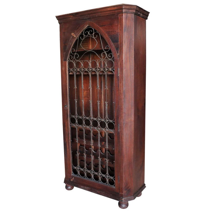 Mediterranean Style Mango Wood And Iron Grill Wine Cabinet