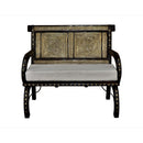 Eclectic Wooden Ornate Brass Accent Bench