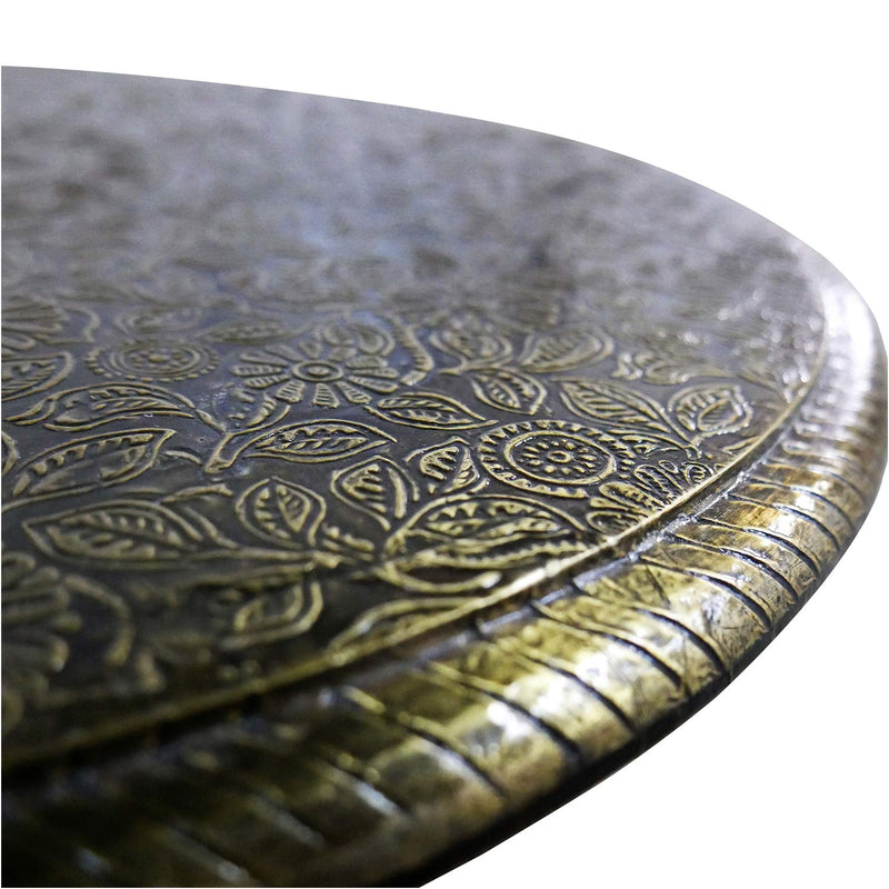 Ornate Brass Cladded Round Mango Wood End Table